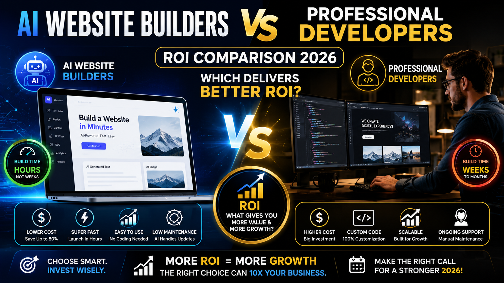 AI Website Builders vs Professional Developers: ROI Comparison